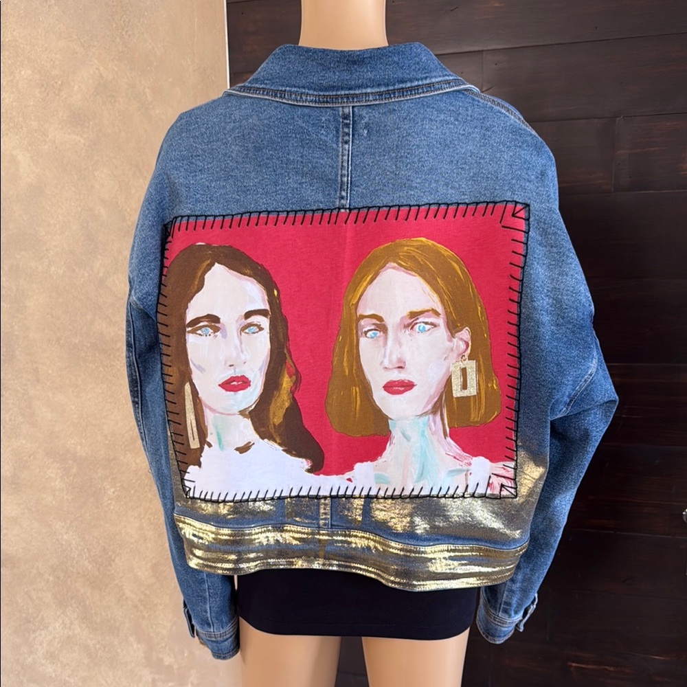 Upcycled (The Girls) Metallic Cropped Denim Jacket Size 2X